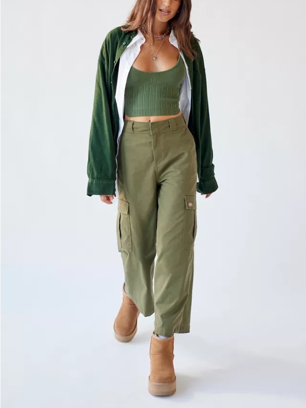 Women's Dickies Twill Cropped Cargo Pant In Size 2, Color Olive Green From Urban